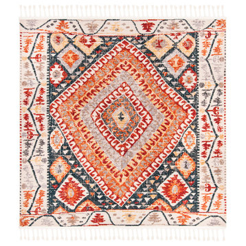 Safavieh Farmhouse Collection FMH816 Rug, Ivory/Navy, 6'3" Square