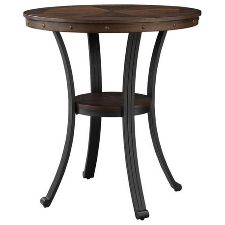 Linon Franklin Pub Table Steel Legs Wood Top & Shelf in Rustic Umber Brown