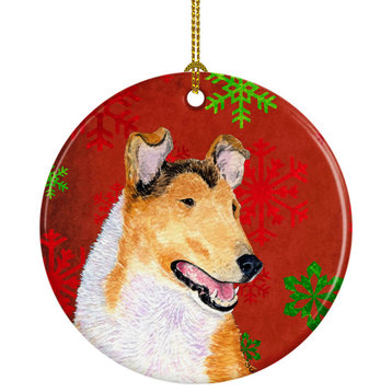 Ss4677-Co1 Collie Smooth Red Snowflakes Holiday Christmas Ceramic Ornament