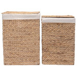 Villacera - Villacera Portable Handmade Wicker Laundry Hampers with Lid Set of 2 - The Handmade Seagrass Laundry Hampers by Villacera are the perfect accessory to help make laundry day more convenient than ever before. Made of the strongest seagrass, water hyacinth, these hampers are handmade with a tight wicker weave along its wire frame.  As with all of our products, they are designed for sturdiness, style, and longevity. These clothing bins are easy to carry with its integrated handles and removable laundry bags, capable of holding a total of 6.5 cubic feet of laundry, making it perfect for use in a home, in a dorm or transporting laundry to the laundromat.