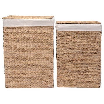 Villacera Portable Handmade Wicker Laundry Hampers with Lid Set of 2