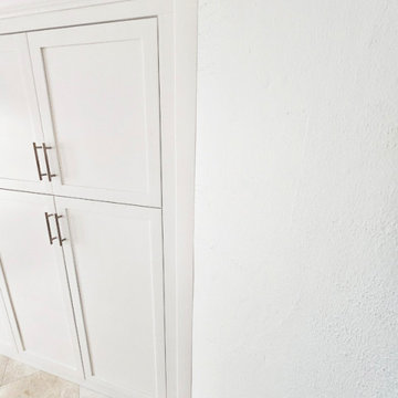 Custom Shaker Built-In Storage Cabinetry with Adjustable Shelves, 3” Crown