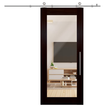 Mirrored Mahogany Sliding Barn Door With Stainless Steel Hardware included., 36"