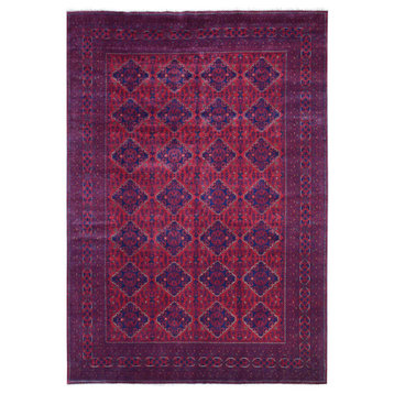 Red Soft and Velvety Wool Hand Knotted Afghan Khamyab Oriental Rug, 8'2"x11'6"