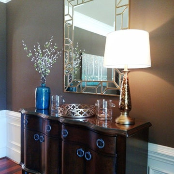 Colorful Teal-Turquoise and Brown Dining Room