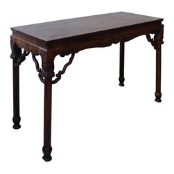 Chinese Brown Huali Rosewood Dragon Motif Round Apron Altar Table - Coffee And Accent Tables