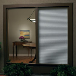 Rustic White Living Room Custom Window Honeycomb Shades by Hunter Douglas - Cellular Shades