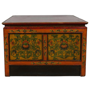 Consigned, Antique Tibetan Painted Square Coffee Table