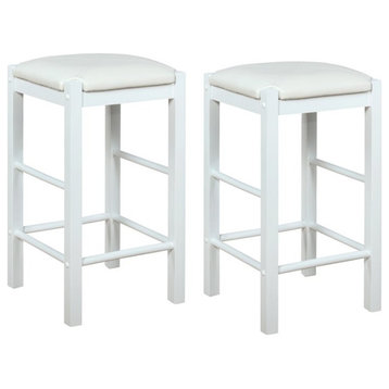 Linon Tifton Set of Two 25" Backless Faux Leather Wood Counter Stools in White