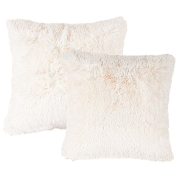 Shaggy Faux Fur Pillow Cover, Ivory, Set of 2, 26"x26"