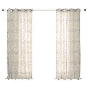 Damask Medallion Linen Blend Curtains, Sage, 52"x84"