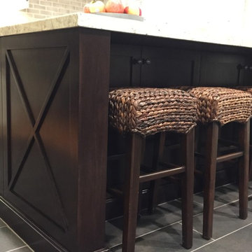 Stools tuck under the island