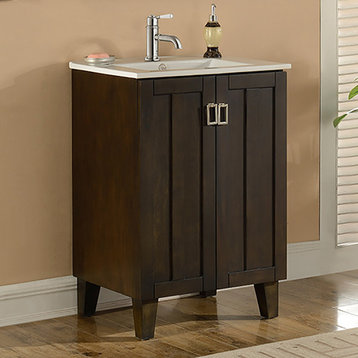 24" Solid Wood Sink Vanity With Ceramic Basin, Brown