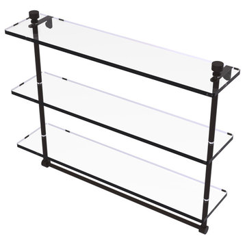 Foxtrot 22" Triple Tiered Glass Shelf with Towel Bar, Oil Rubbed Bronze