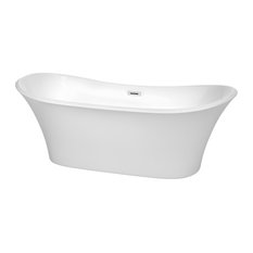 Bolera 71" Freestanding White Bathtub, Polished Chrome Drain and Overflow Trim