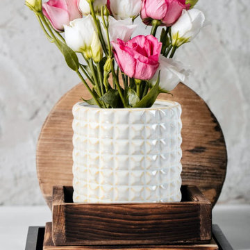 Serene Spaces Living White Studded Ceramic Cylinder Vase, Small
