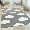 Kids Rug With Charming Clouds, Pastel Gray, 3'11"x5'7"