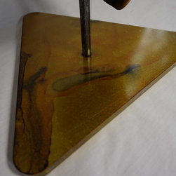 Wood Sculpture with Metal Patina Stand - Decorative Accents