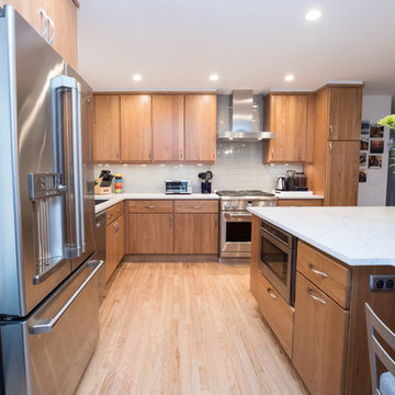 Modern Wood Kitchen Remodel | Open-Concept Layout & Large Quartz Island
