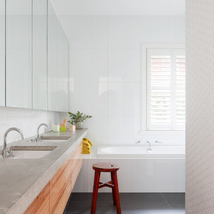 Bäder mit Porzellan-Bodenfliesen und Beton-Waschbecken/Waschtisch Ideen