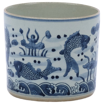 Legend of Asia Blue And White Fish Orchid Pot 1177