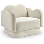 Meridian Furniture - Bloom Upholstered Chair, Cream, Velvet - Indulge in the allure of the Cream Velvet Bloom Chair by Meridian Furniture. Its captivating design and luxurious Cream Velvet elevate any space with effortless elegance. Crafted with precision and durability in mind, this stunning piece becomes the focal point of gatherings, fostering moments of connection and warmth. Embrace sophistication and style with the Bloom Chair, a testament to exquisite taste and timeless beauty.