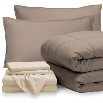 Bare Home 8-Piece Bed-in-a-Bag Split Sizes, Taupe, Sand, Split King