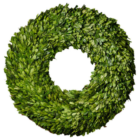 Preserved Boxwood Wreath and Garland, 18" Boxwood Wreath