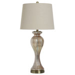 StyleCraft Home Collection - Glass Glimmer Broze Ridged Table Lamp with Hardback Shade - Accent your decor with this lovely Table Lamp.