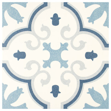 Monteca Encaustic Porcelain Floor and Wall Tile, Blue