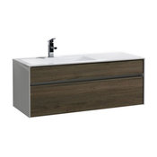 Tona Fitto Wall-Mount Modern Bathroom Vanity, Single Sink, Havana Oak, 48"