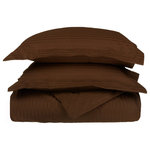 Blue Nile Mills - Striped 600-Thread Duvet Cover Set, Long-Staple Cotton, Full/Queen, Chocolate - Description:
