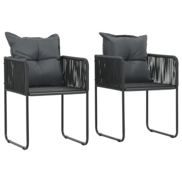 vidaXL Patio Chairs 2 Pcs Patio Dining Chair with Pillows Poly Rattan Black