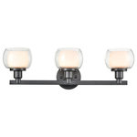 Innovations Lighting - Innovations 330-3W-BK-CLW 3-Light Bath Vanity Light, Black - Innovations 330-3W-BK-CLW 3-Light Bath Vanity Light Black. Collection: Cairo. Style: Contemporary, Transitional. Metal Finish: Black. Metal Finish (Canopy/Backplate): Black. Material: Cast Brass, Steel, Glass. Dimension(in): 7. 1(H) x 23. 5(W) x 6. 75(Ext). Bulb: (3)60W G9,Dimmable(Not Included). Maximum Wattage Per Socket: 60. Voltage: 120. Color Temperature (Kelvin): 2200. CRI: 99. Lumens: 450. Glass Shade Description: White Inner and Clear Outer Cairo Glass. Glass or Metal Shade Color: White and Clear. Shade Material: Glass. Glass Type: Frosted. Shade Shape: Bowl. Shade Dimension(in): 5. 4(W) x 3. 5(H). Backplate Dimension(in): 4. 7(Dia) x 1(Depth). ADA Compliant: No. California Proposition 65 Warning Required: Yes. UL and ETL Certification: Damp Location.