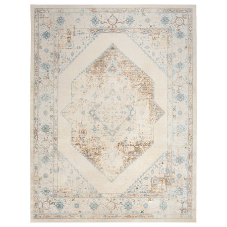 Nourison Astra Machine Washable Vintage Indoor Rug, Ivory Blue, 7'10"x10'