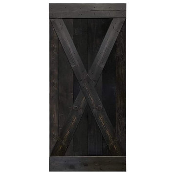 Stained Solid Pine Wood Sliding Barn Door, Charcoal Black, 38"x84", X Series