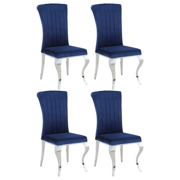 Betty Upholstered Side Chairs Ink Blue and Chrome, Set of 4