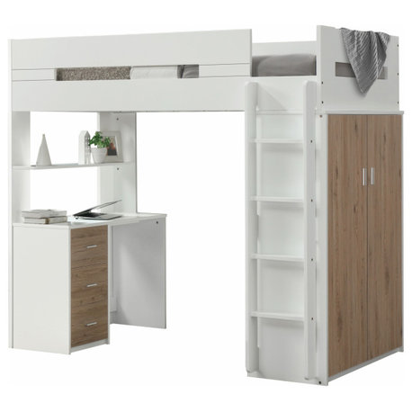 White And Natural Twin Loft Bed And Desk