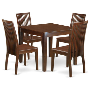 5-Piece Dinette Table Set - Table And 4 Wood Seat Dining Chairs In Mahogany