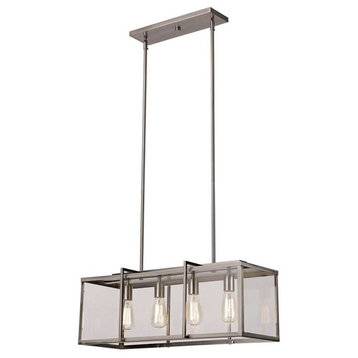 Trans Globe Boxed 28" Pendant, Brushed Nickel and Clear Glass Panels