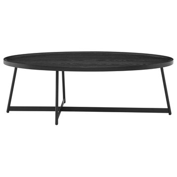24" Black And Walnut Manufactured Wood Oval Coffee Table, Black