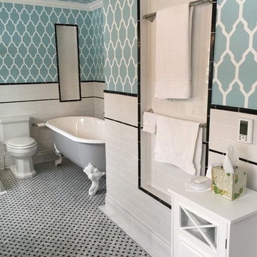 Retro-Modern Black, White & Teal Bath Remodel