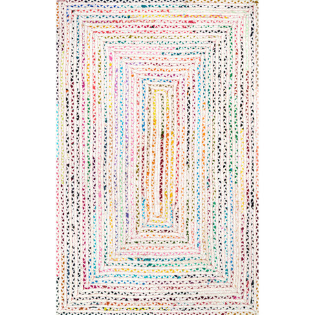 Nuloom Hand Braided Cotton Tammara Bohemian Casual Striped Rug, Ivory 9'x12'