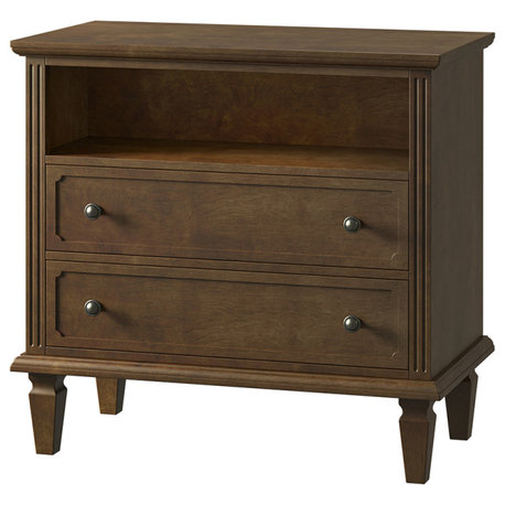 Drawer Solid Wood Nightstand, Walnut, Single