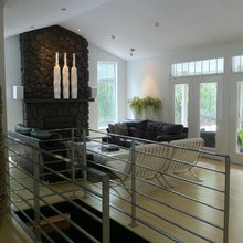 painted stone fireplace