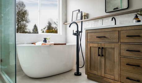 Modern-Rustic Style Warms Up an 80-Square-Foot Bathroom