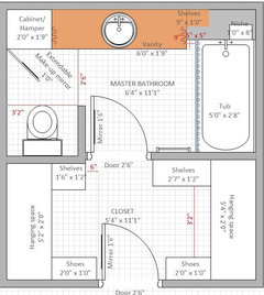 Need help with bathroom layout to maximize closet and storage!