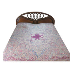 Mogul Interior - Pashmina Bedspreads Indian Bedding Blanket Pink Blue Paisley Reversible Throw - Blankets