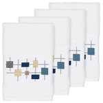 Linum Home Textiles - Khloe 4 Piece Embellished Hand Towel Set - The KHLOE Embellished Towel Collection features a mod geometric grid embroidery on a woven textured border.