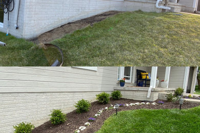 Inspiration for a mid-sized front yard mulch landscaping in Omaha.
